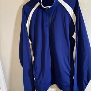 Men's Navy and White Zip-Up Cardigan Sweater